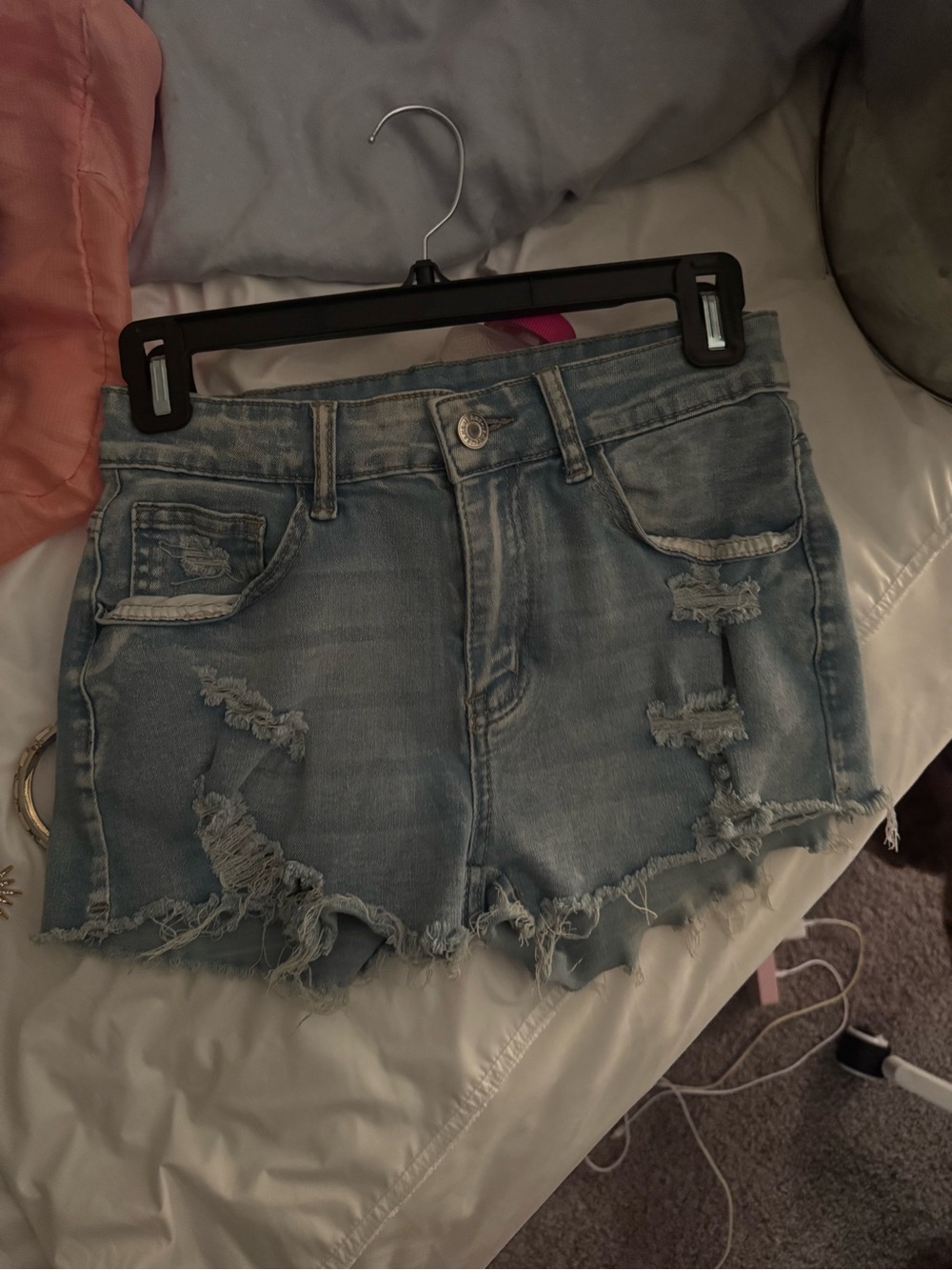 SHEIN Light Blue Distressed Denim Shorts